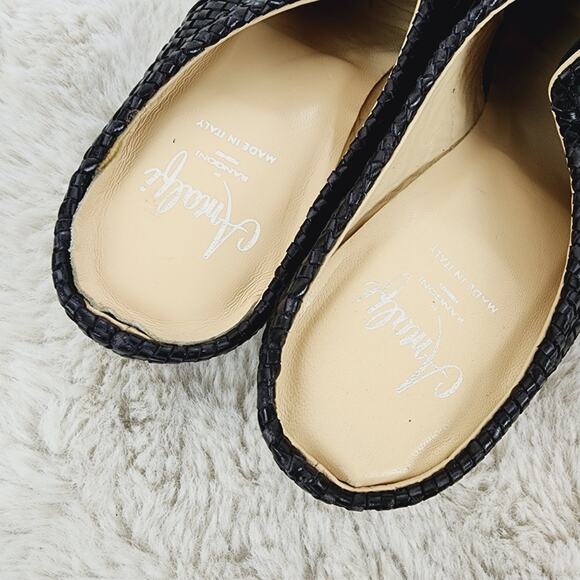 Amalfi by Rangoni Black Woven Leather Heeled Mules - 9 Made in Italy Block Heel - Picture 3 of 8